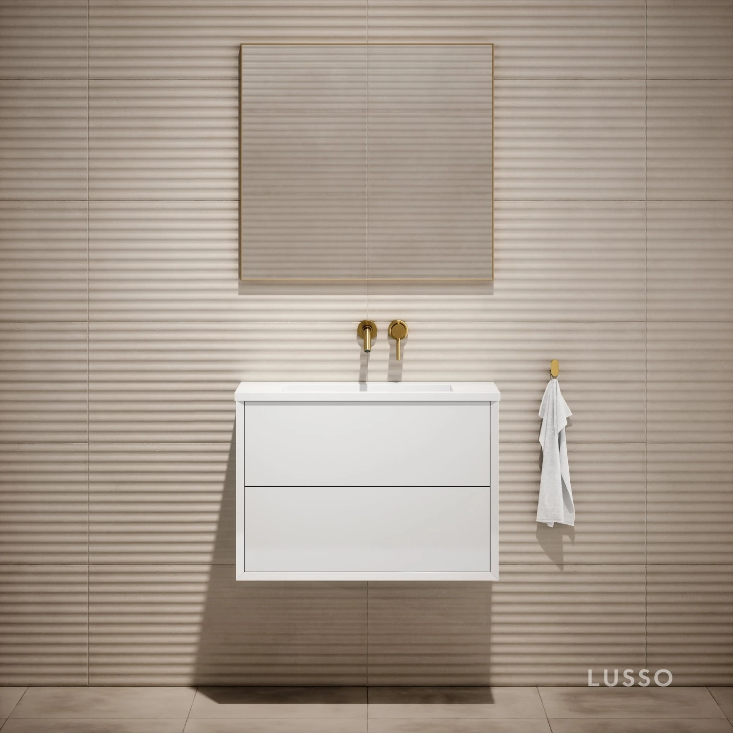 Volini Vanity Unit With Stone Basin (Polished White 800mm) 2 Volini Vanity Unit With Stone Basin (Polished White 800mm) - Image 2