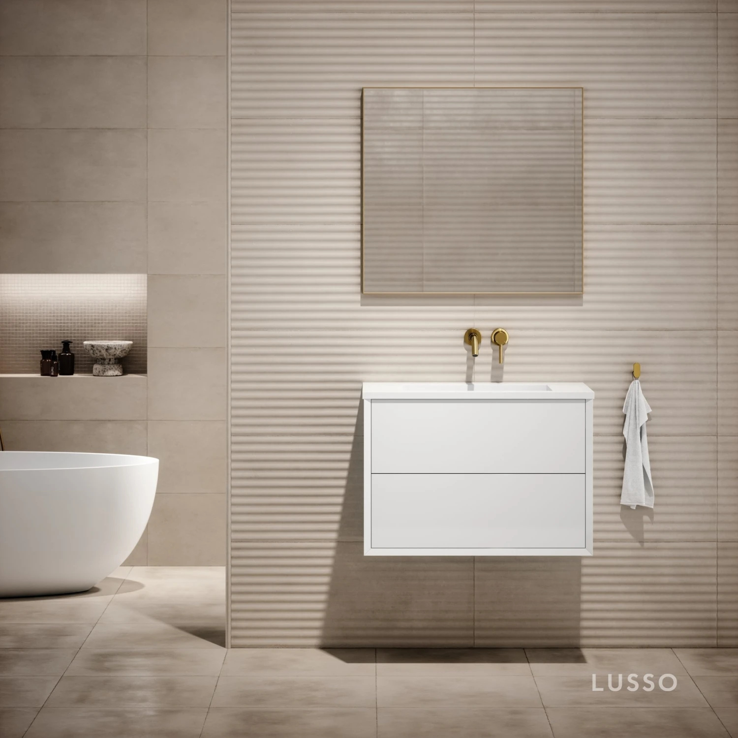 Volini Vanity Unit With Stone Basin (Polished White 800mm) 1 Volini Vanity Unit With Stone Basin (Polished White 800mm)