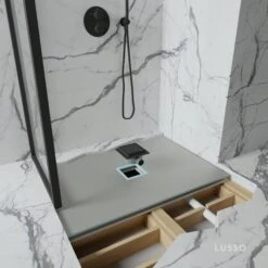 Wet Room Walk In Shower Tray Kit - Centre Drain + Tanking Kit + Matte Black Waste Kit (ALL SIZES)