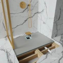 Wet Room Walk In Shower Tray Kit - Offset Drain + Tanking Kit + Brushed Gold Waste Kit (ALL SIZES)