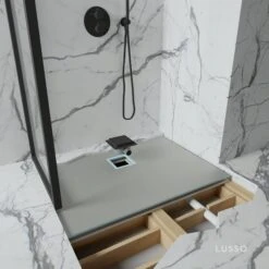 Wet Room Walk In Shower Tray Kit - Offset Drain + Tanking Kit + Matte Black Waste Kit (ALL SIZES)