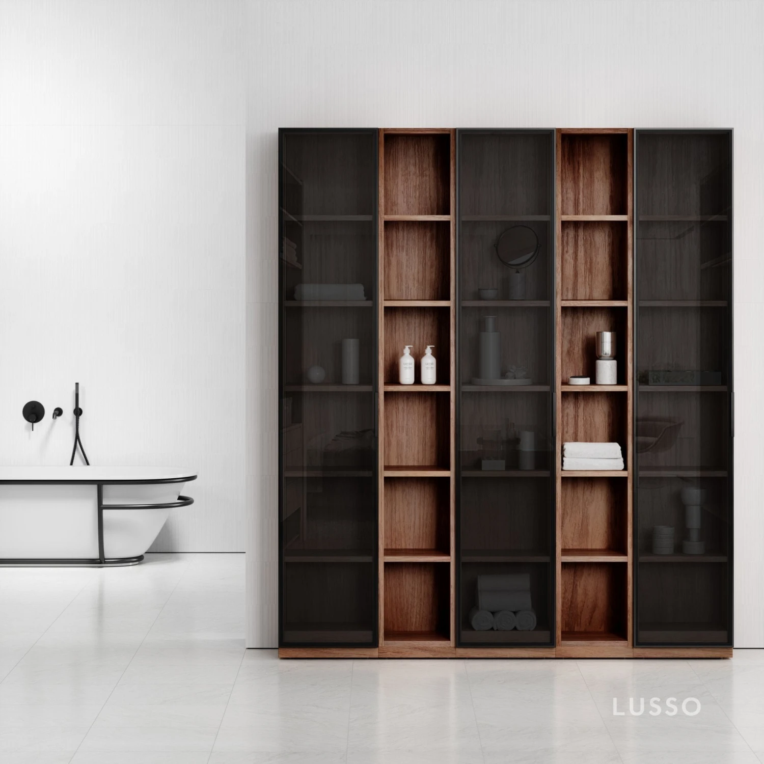 Zotto 5-Piece American Walnut Bathroom Storage Cabinet 1 Zotto 5-Piece American Walnut Bathroom Storage Cabinet