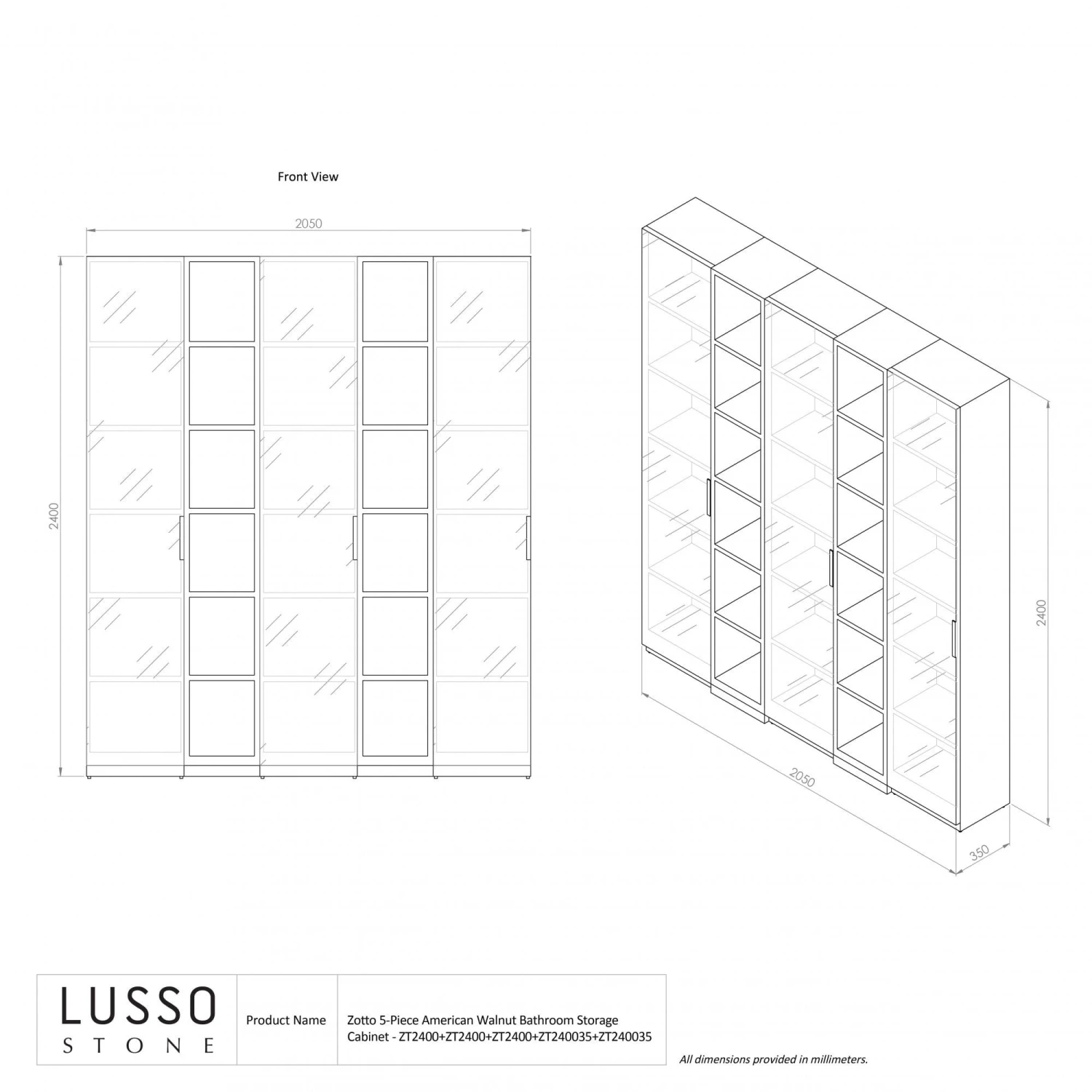 Zotto 5-Piece American Walnut Bathroom Storage Cabinet With LED 5 Zotto 5-Piece American Walnut Bathroom Storage Cabinet With LED - Image 5