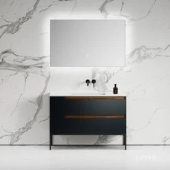Zotto Vanity Unit With Stone Basin (American Walnut & Black Anthracite 1200mm)