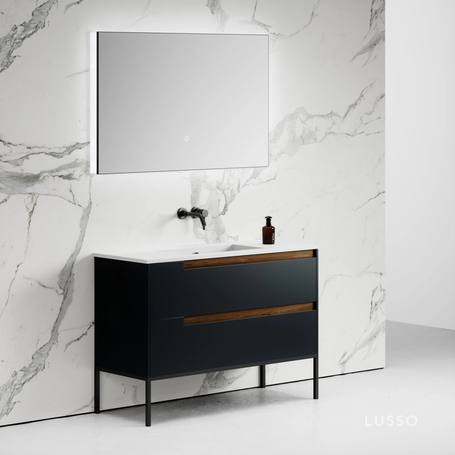 Zotto Vanity Unit With Stone Basin (American Walnut & Black Anthracite 1200mm) 3 Zotto Vanity Unit With Stone Basin (American Walnut & Black Anthracite 1200mm) - Image 3