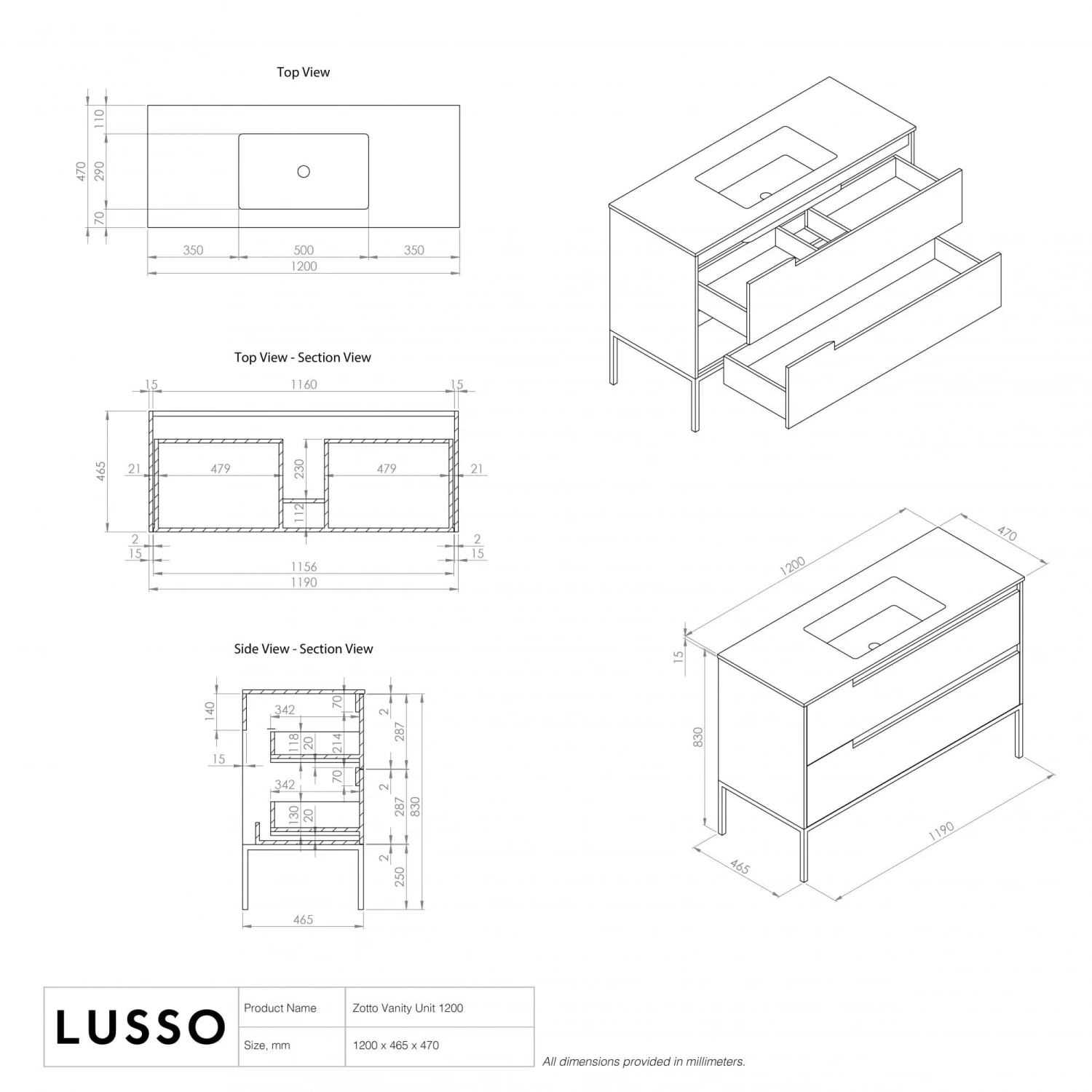 Zotto Vanity Unit With Stone Basin (American Walnut & Black Anthracite 1200mm) 4 Zotto Vanity Unit With Stone Basin (American Walnut & Black Anthracite 1200mm) - Image 4