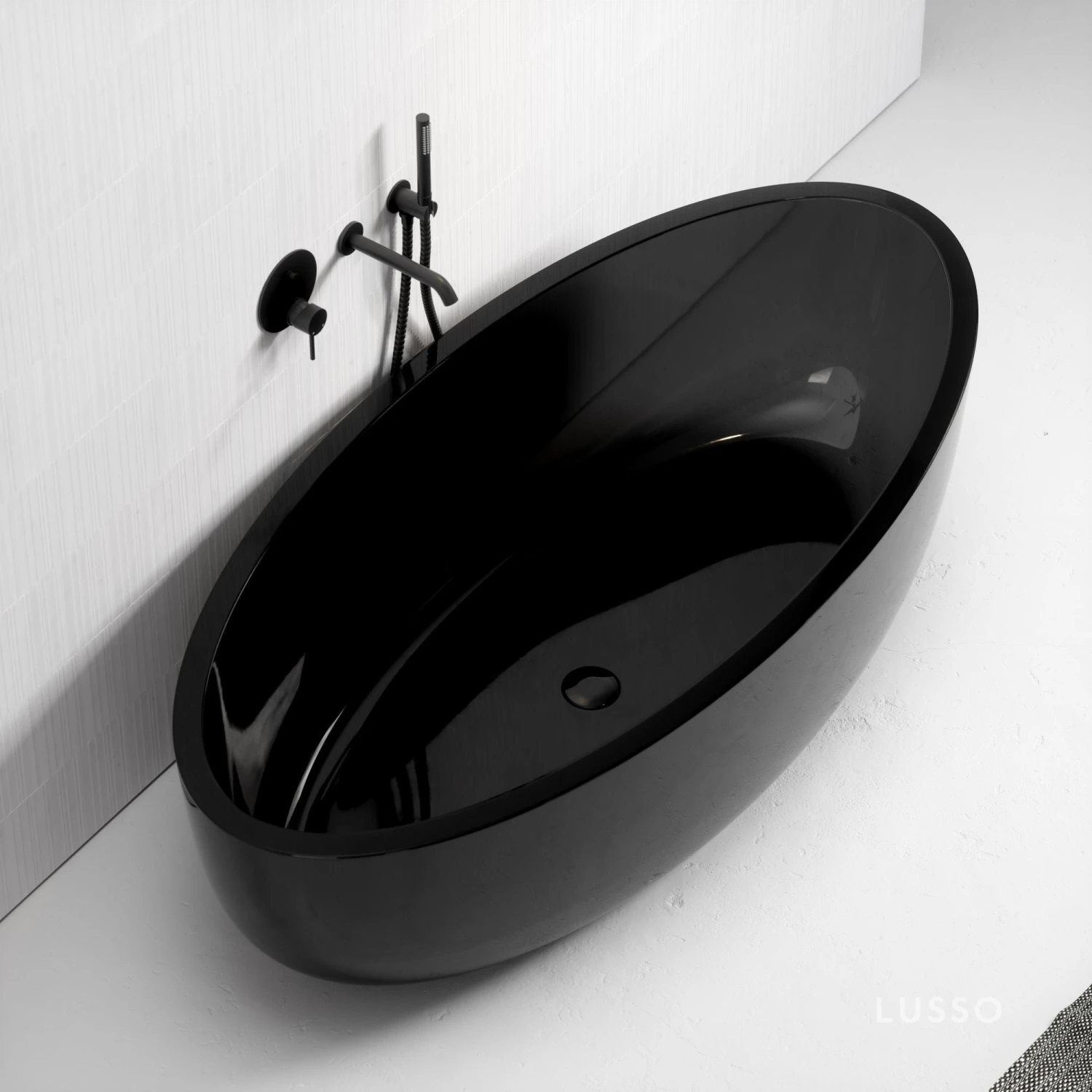 Zurra Lucid Black Freestanding Stone Bath 1700mm 2 Zurra Lucid Black Freestanding Stone Bath 1700mm - Image 2